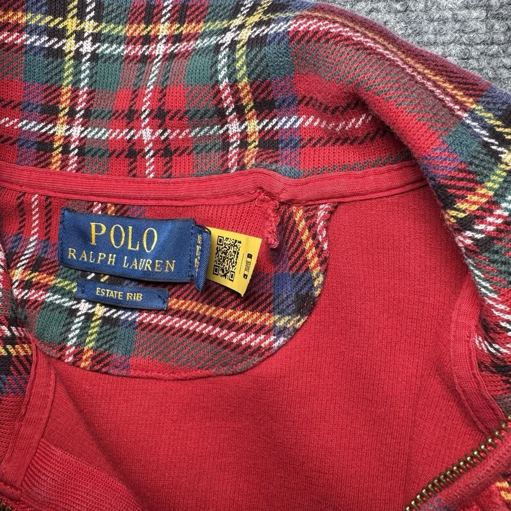Polo Ralph Lauren Estate Rib Quarter-Zip Madras Plaid Pullover Sweater Men XL